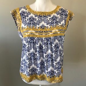 THML Damask Floral Embroidered Short Sleeve Top